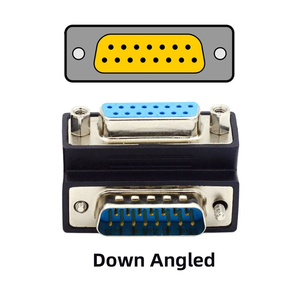 Down UP 90 Degree Angled DSUB D-subminiature 15pin Male to Female Extension Adapter DB Connector