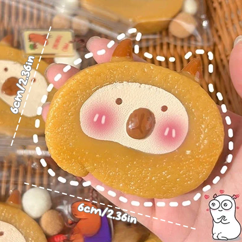 Capybara Cake Roll Pinching Keychain Tricky Toy Water Guinea Pig Doll Mochi Soft Fidget Toy Slow Rebound Stress Release Toy