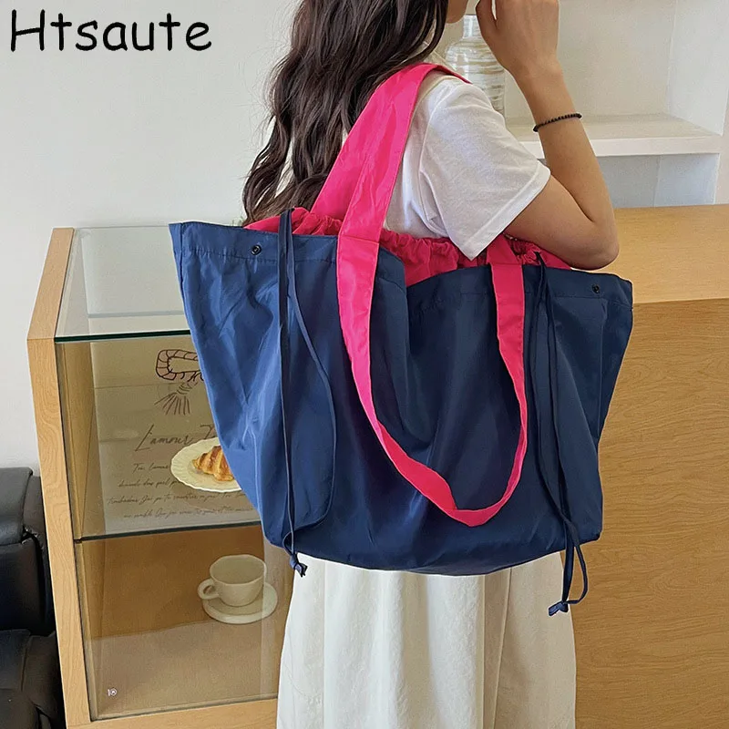 1-Pack Reusable Shopping Bag, Large Capacity Foldable Drawstring Eco-friendly Storage Bag, Casual Shopping Shoulder Bag