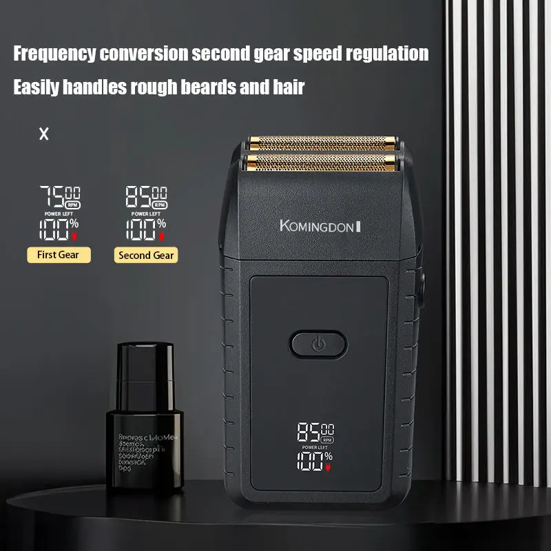 Komingdon Reciprocating Foil Shaver Double Barbers Waterproof Electric Shaver Razor for Men Rechargeable Bald Head Trimmer