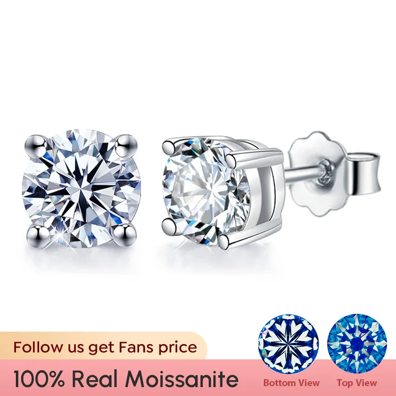 Stylever Real 0.5ct 1ct D Color Moissanite Diamond Stud Earrings for Women 925 Sterling Silver Wedding Earrings Luxury Jewelry