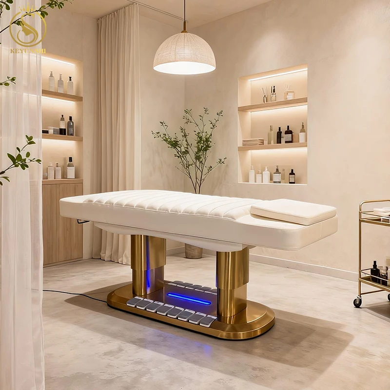 أثاث صالون ذهبي حديث فاخر 4 محرك كهربائي لتدليك تجميل الوجه وطاولة مستحضرات التجميل وسرير للوجه والمنتجعات الصحية #4