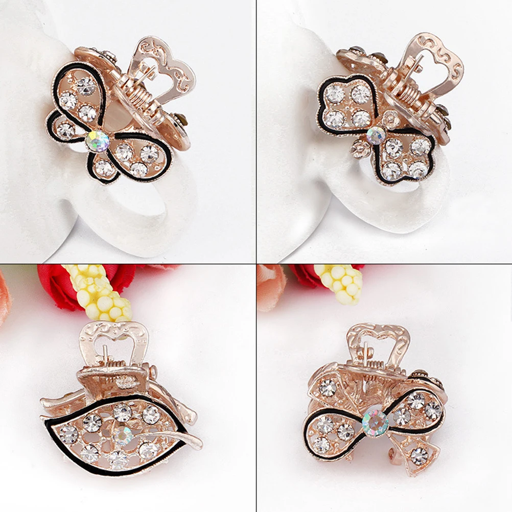 

6Pcs Elegant Rhinestone Inlaid Rose Claw Small Hair Clips Stylish Hair Clamps For Girls Lady Perfect Gift Accessories