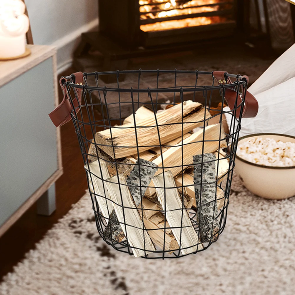 

Large Round Iron Firewood Basket Heavy Duty Wood Storage Rack For Outdoor Camping Barbecue Farmhouse Decor Metal Utility