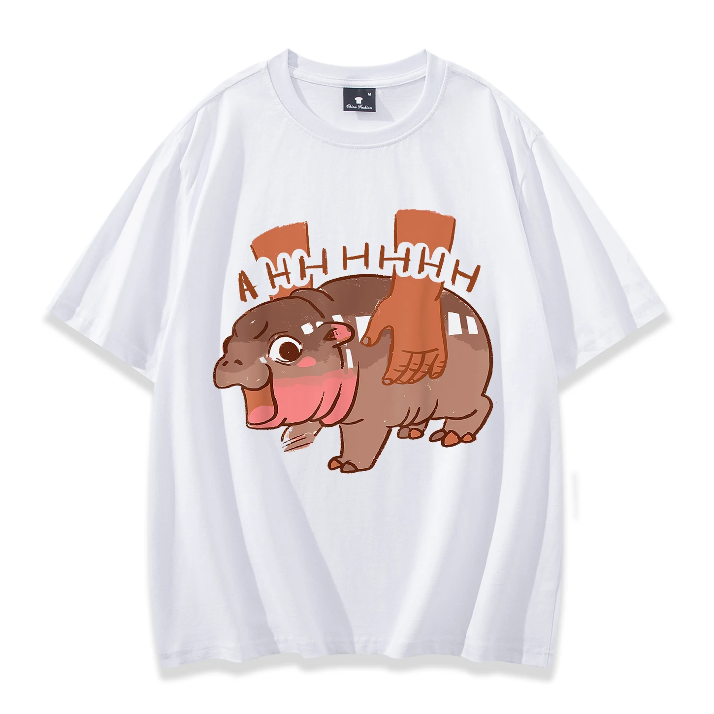 Moo Deng Bouncy Pig The Cute Baby Hippo Short Sleeve T-shirt Men/Women Fans Gift Tee Vintage Casual Shirts