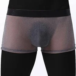 Low Waist Men's See Through Briefs Shorts Underwear Panties Male Shiny Mesh Bulge Pouch Underpants