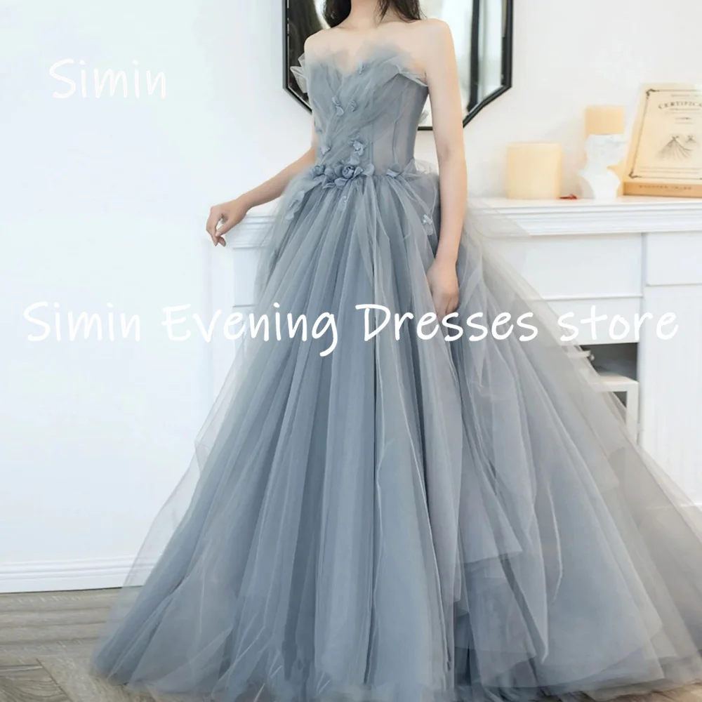 

Simin Tulle A-line Strapless Appliques Formal Prom Gown Ruffle Floor-length Evening Elegant Party dresses for women 2023