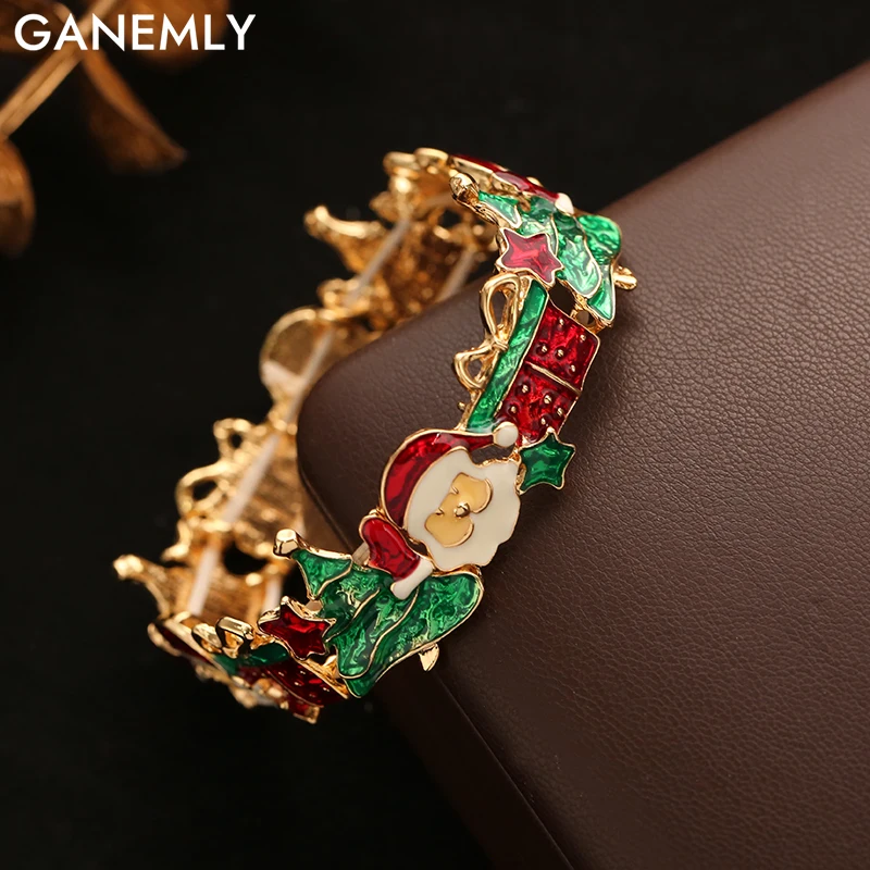 

GANEMLY Christmas Cartoon Metal Gift Box Pendant Bangles Bracelet Fashion Wrist Chain Jewelry Accessories Holiday Gift For Women