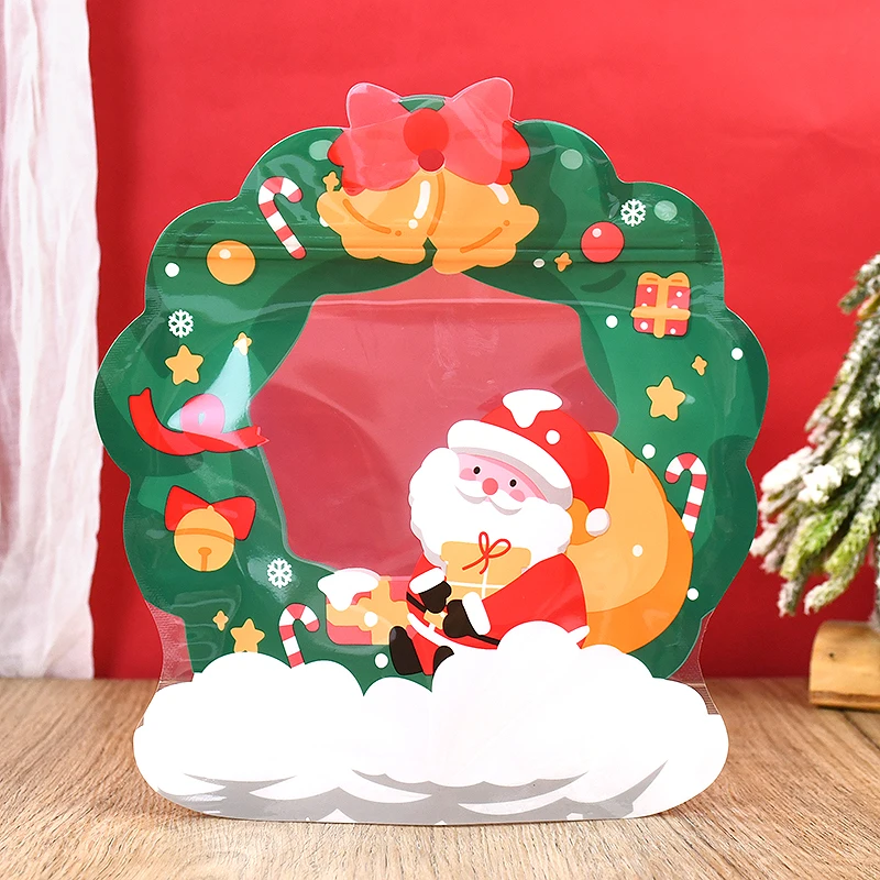 5pcs Christmas Candy Bags Santa Claus Snowmam Ziplock Packaging Bag Xmas Socks Shape Cookie New Year Xmas Party Present Decors