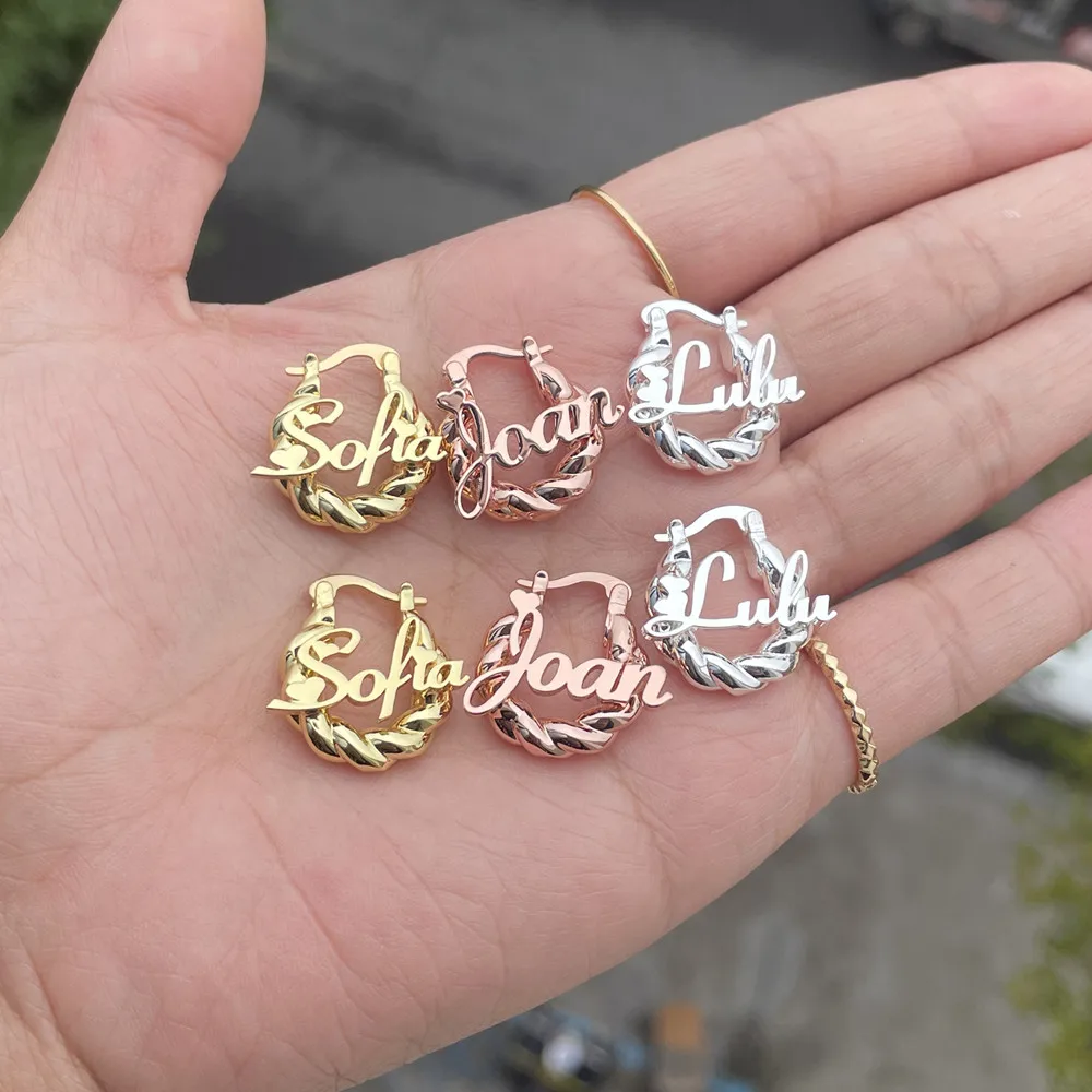 

Lulu's Kid Custom Name Earrings Twist 18mm Cute Personality Letter Small Mini Hoop Earring Girl Gift