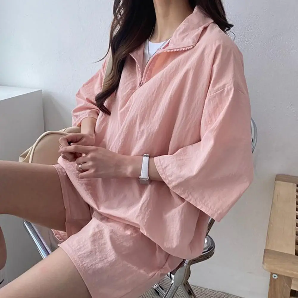 

Women Shorts Set Solid Color Shirt Sports Short Pant Women's Sets Oversized Half Sleeves T-shirt Shorts 2 Pieces Outfit 2024