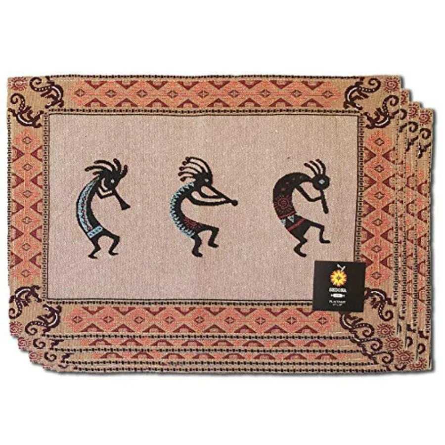 

Набор из 4 плетеных салфеток в стиле Дикого Запада, 13 x 19 дюймов, с юго-западным дизайном, машинная стирка, для кухни и столовой