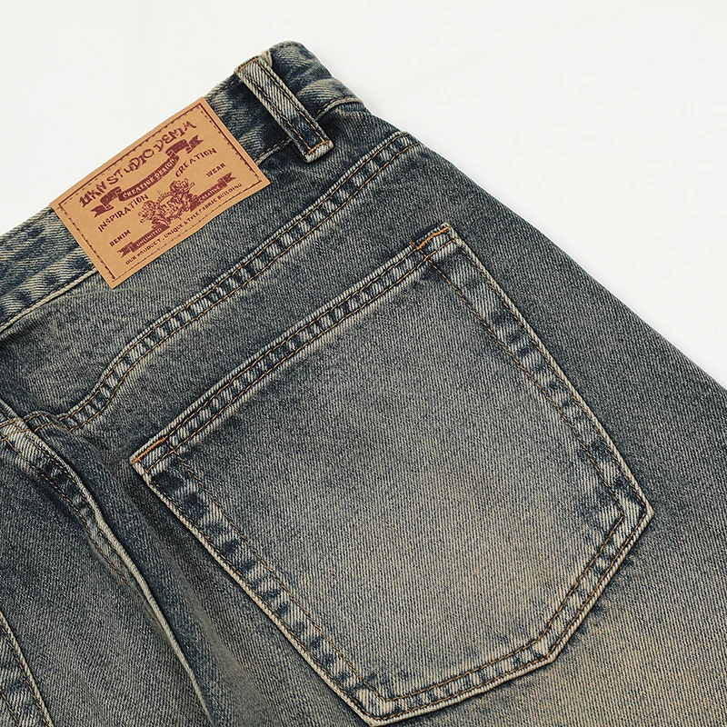 UPRAKF Straight-leg Distressed Ripped Jeans Pocket Loose Streetwear Denim Pants Casual Pantalones Raw Hem Jeans