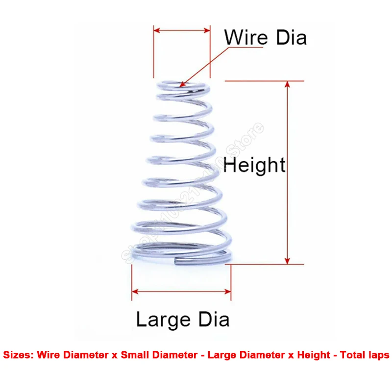 Small Conical Cone Compression Spring Stainless Steel Wire Dia 0.8 0.9mm Taper Tower Pressure Spring Length 7-50mm