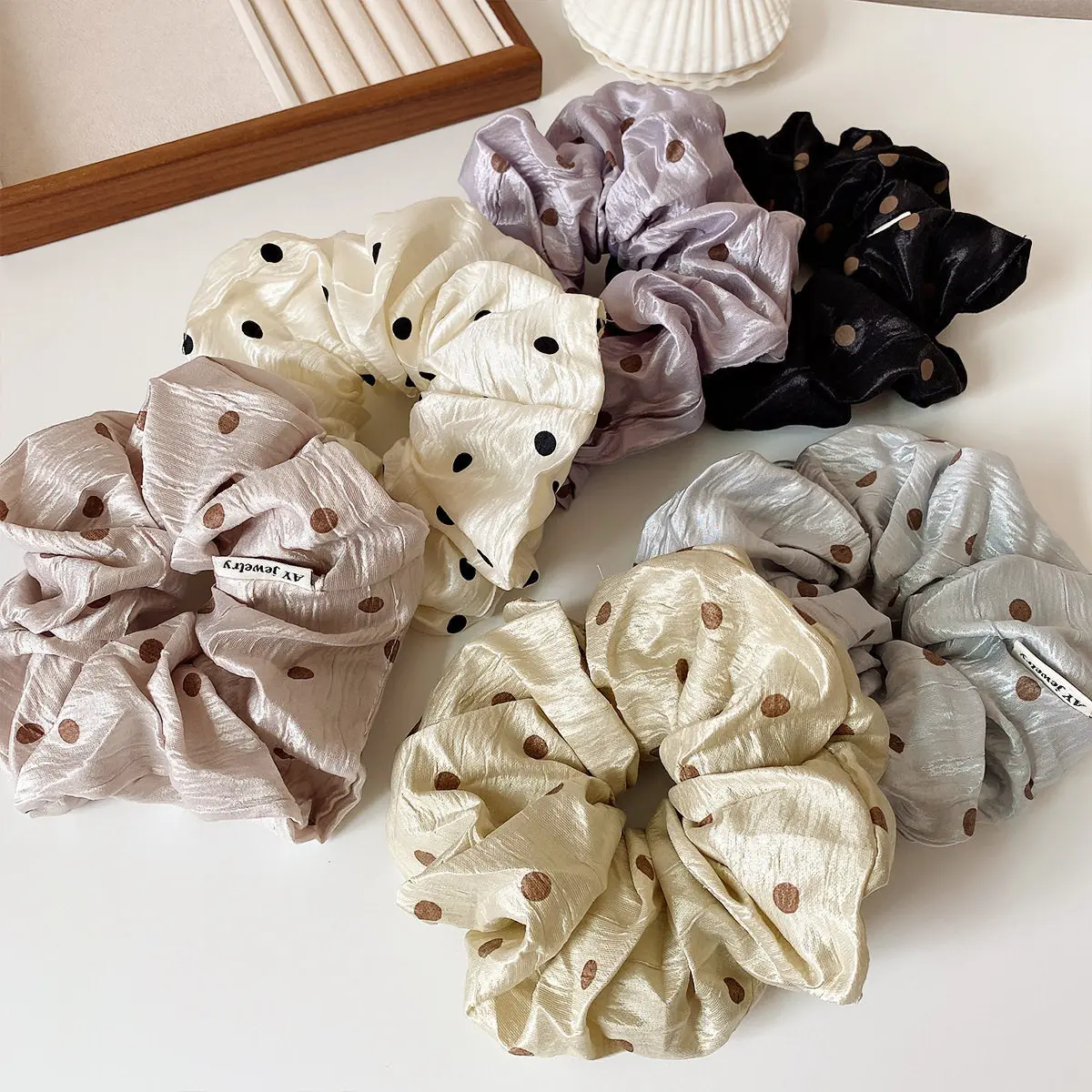 

20PCS/SET Fashion Hair Ties with Dots Print Korean Style Hair Accessories Big Size Hair Scrunchies Ponytail Holder Hair Ties