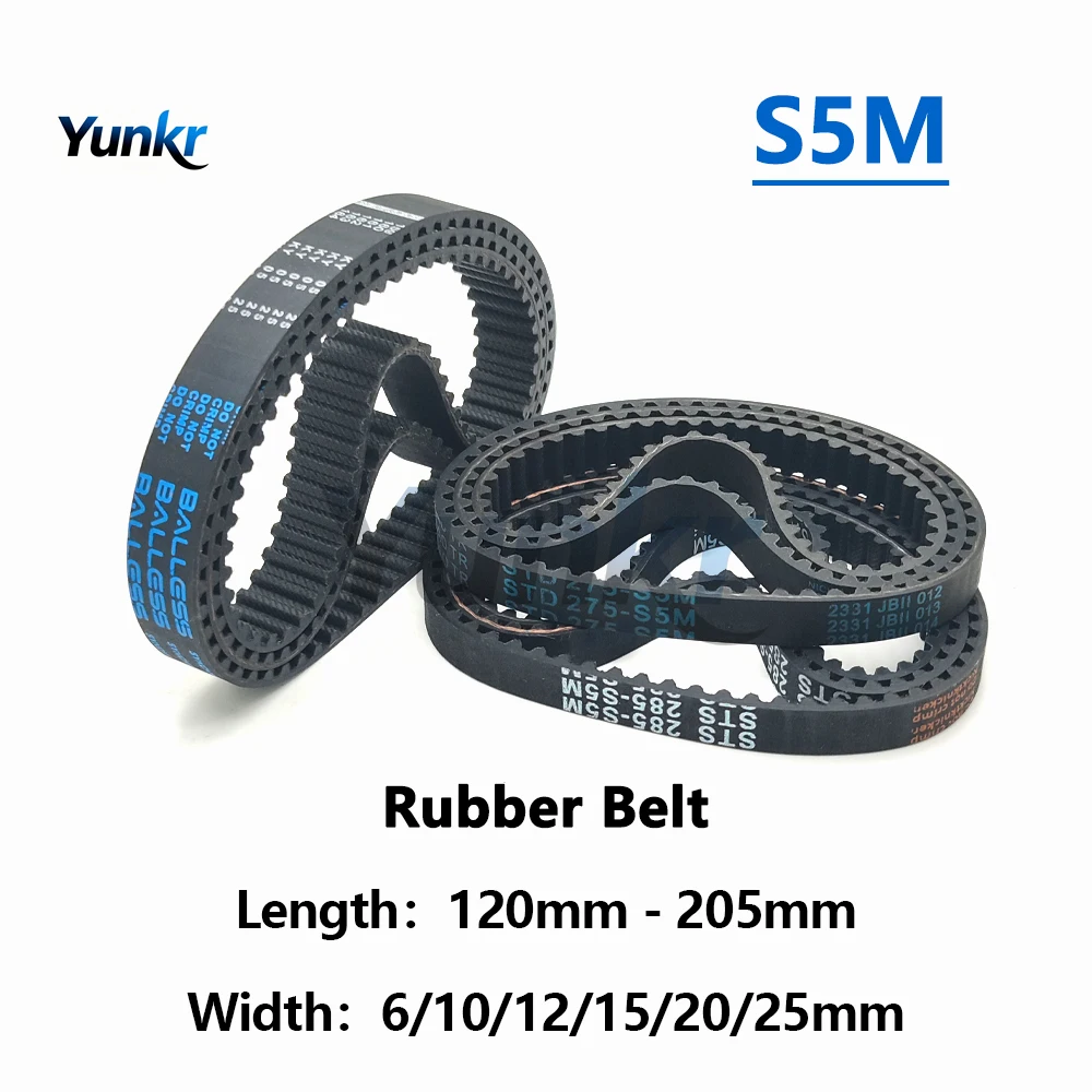 S5M Rubber Synchronous Timing Belt Length 120 145 150 155 160 165 170 175 180 185 190 195 200 205mm Width 6-25mm S5M Drive Belt