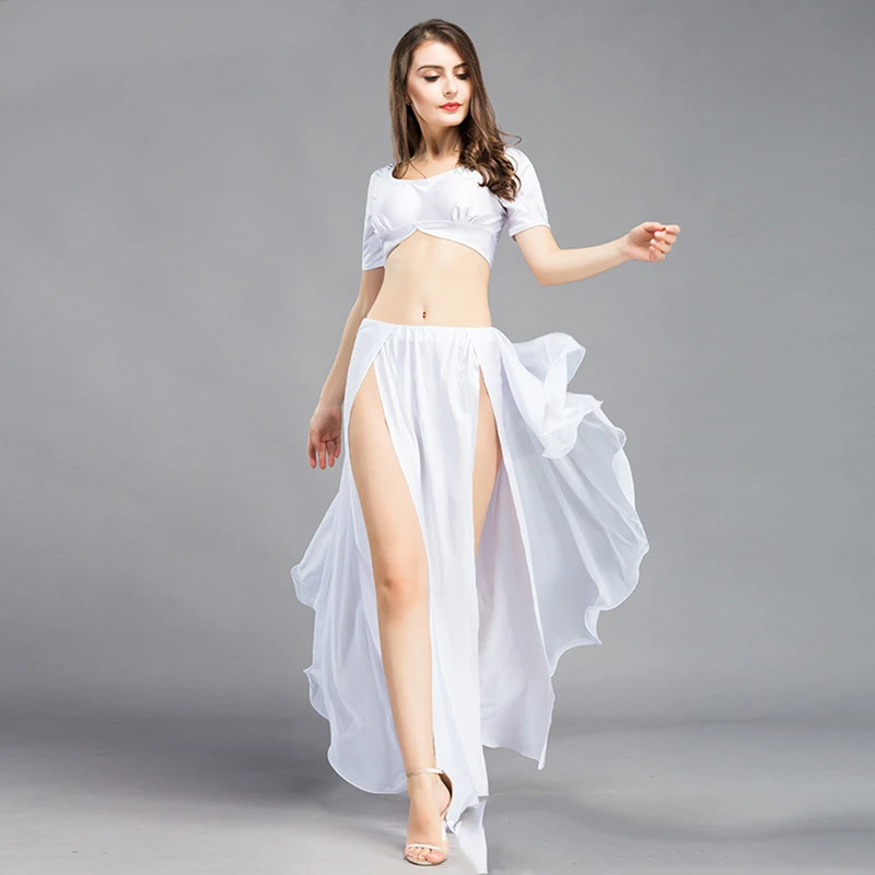 Kostium do tańca brzucha Czerwony top i spódnica dla kobiet Dzielona długa spódnica Dorosła orientalna odzież do ćwiczeń tańca brzucha