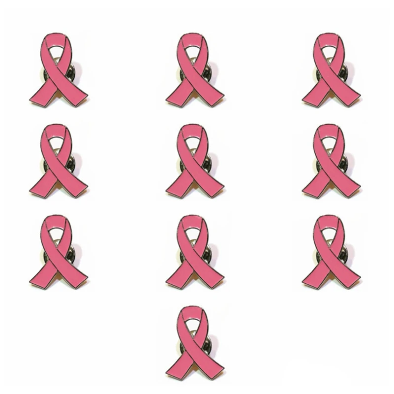 10 Pack Breast Cancer Awareness Lapel Pins Pink Hope Ribbon Enamel Metal Alloy Brooch for Women Girls Social Event