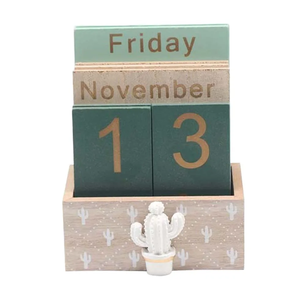

Эстетический деревянный вечный календарь, ананас, кактус, настольный календарь, орнамент, украшение для дома, многоразовый орнамент для отображения даты