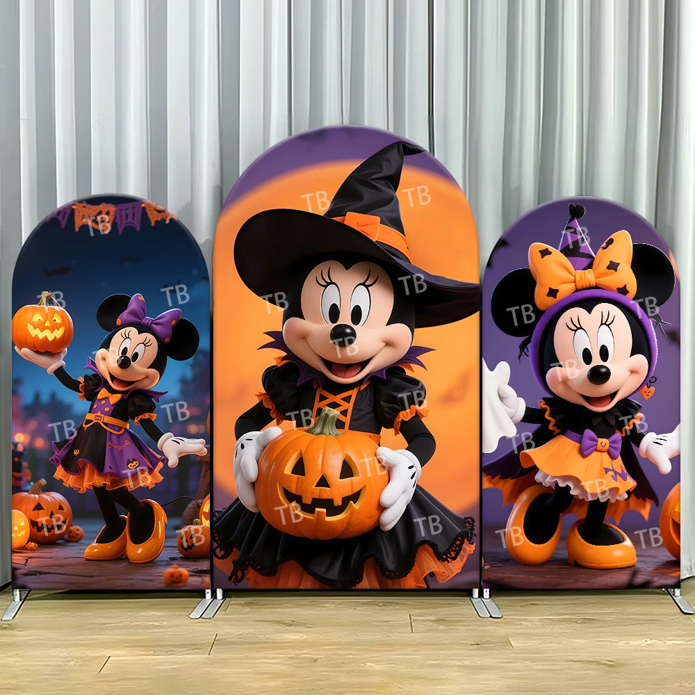 

TB Disney Minnie Halloween Theme Arch Backdrop Cover for Festival Party Decor Photograph Background Wall Elastic Fabric Props