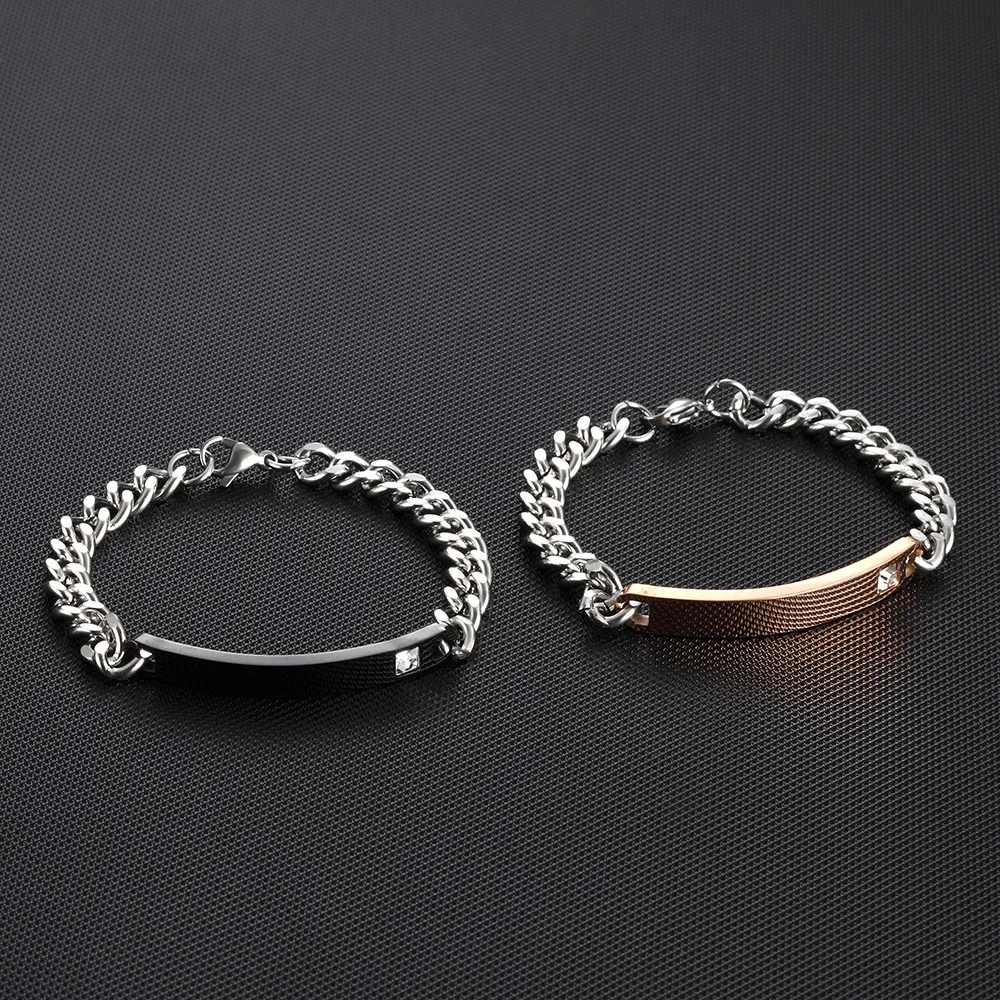 

Stainless Steel Bracelet Blank For Engrave Rose Gold/Black Metal ID Plate Bracelets Mirror Polished Wholesale 10pcs