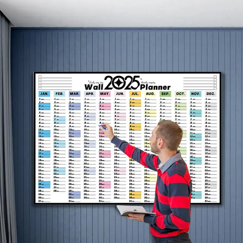 Настенный календарь на 12 месяцев на 2025 год, школьный годовой календарь, украшение для дома, настольные аксессуары, органайзер для домашнего расписания