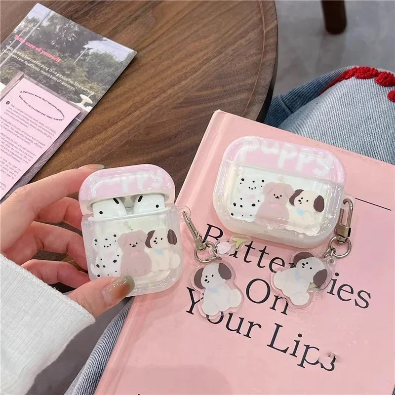 Cute Pink Spotted Puppy Pendant Silicone Wireless Bluetooth Headphone Case for Airpods1/2/3/4/pro Fashion Earphone Accessories