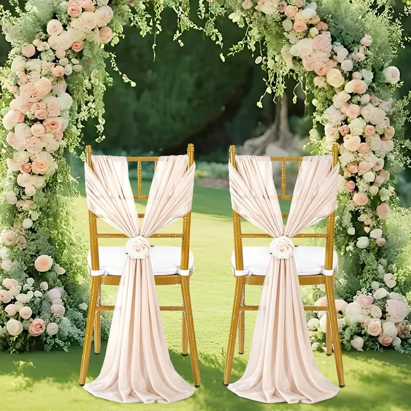 Chiffon Chair Sashes Wedding Sash Chair Cover Wedding Aisle Decorations Long Sheer Church Chair Cover for Party Banquet