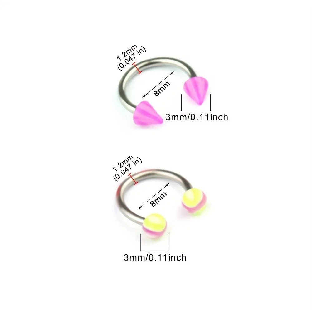 10/20pcs Acrylic Horseshoe Septum Rings Circular Barbells Lip Nose Eyebrow Jewelry Piercing Earrings Assorted Colors And Designs