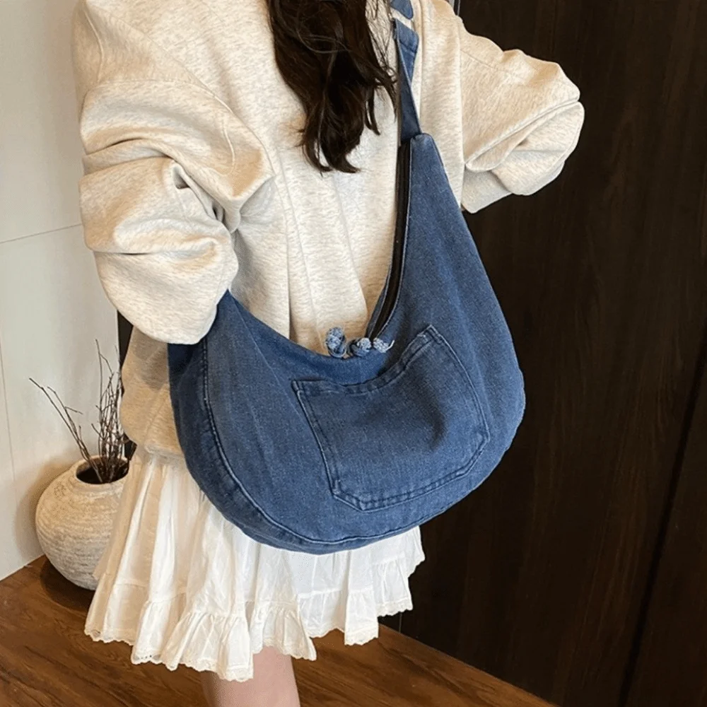 

Корейская винтажная джинсовая сумка на плечо, универсальная сумка через плечо с несколькими карманами, большая вместительная дорожная сумка-портфель, сумка