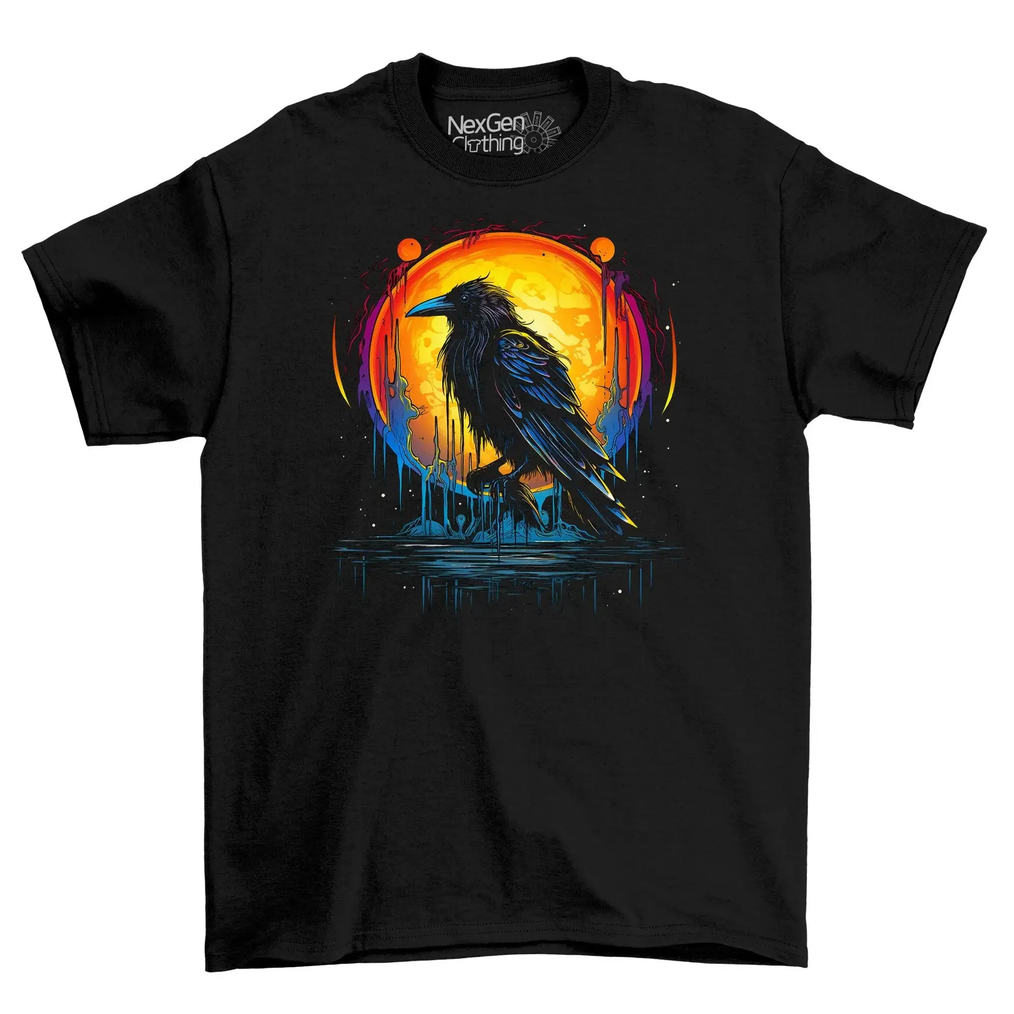 Melting Crow Sunset Fantasy T Shirt Top Men s Black Cotton Mens Goth Dark