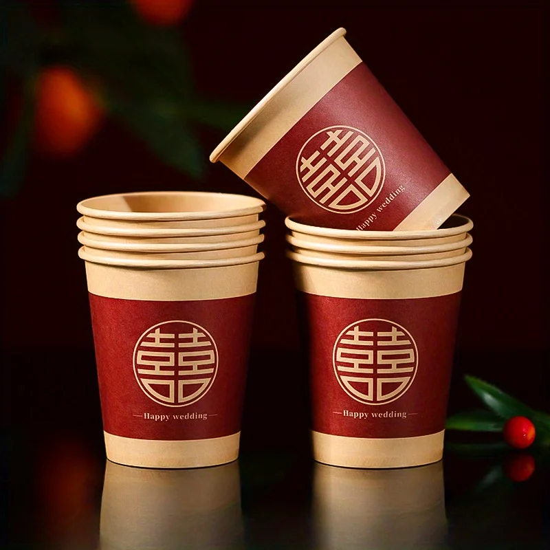 

50pcs, Disposable Xi Character Cup, Bridal Party Wedding Paper Cup, Red Xi Character Paper Cup, Wedding Tea Ceremony Paper Cup