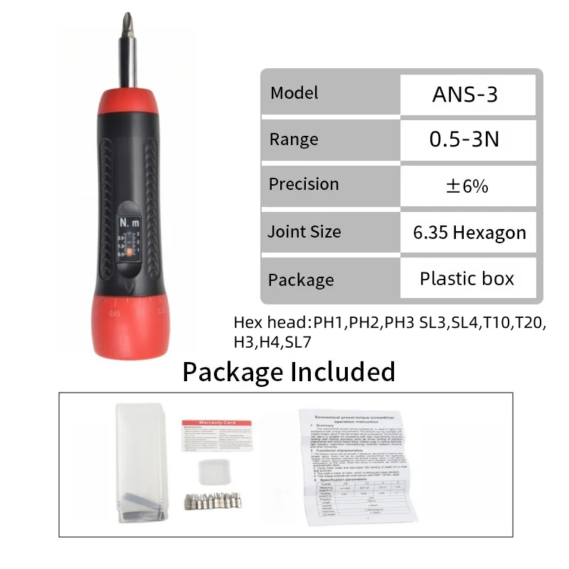 Industrial Grade 0.05Nm Preset Torque Screwdriver Auto-Click Stop Chrome Finish Customizable OEM for Instrument Manufacturing
