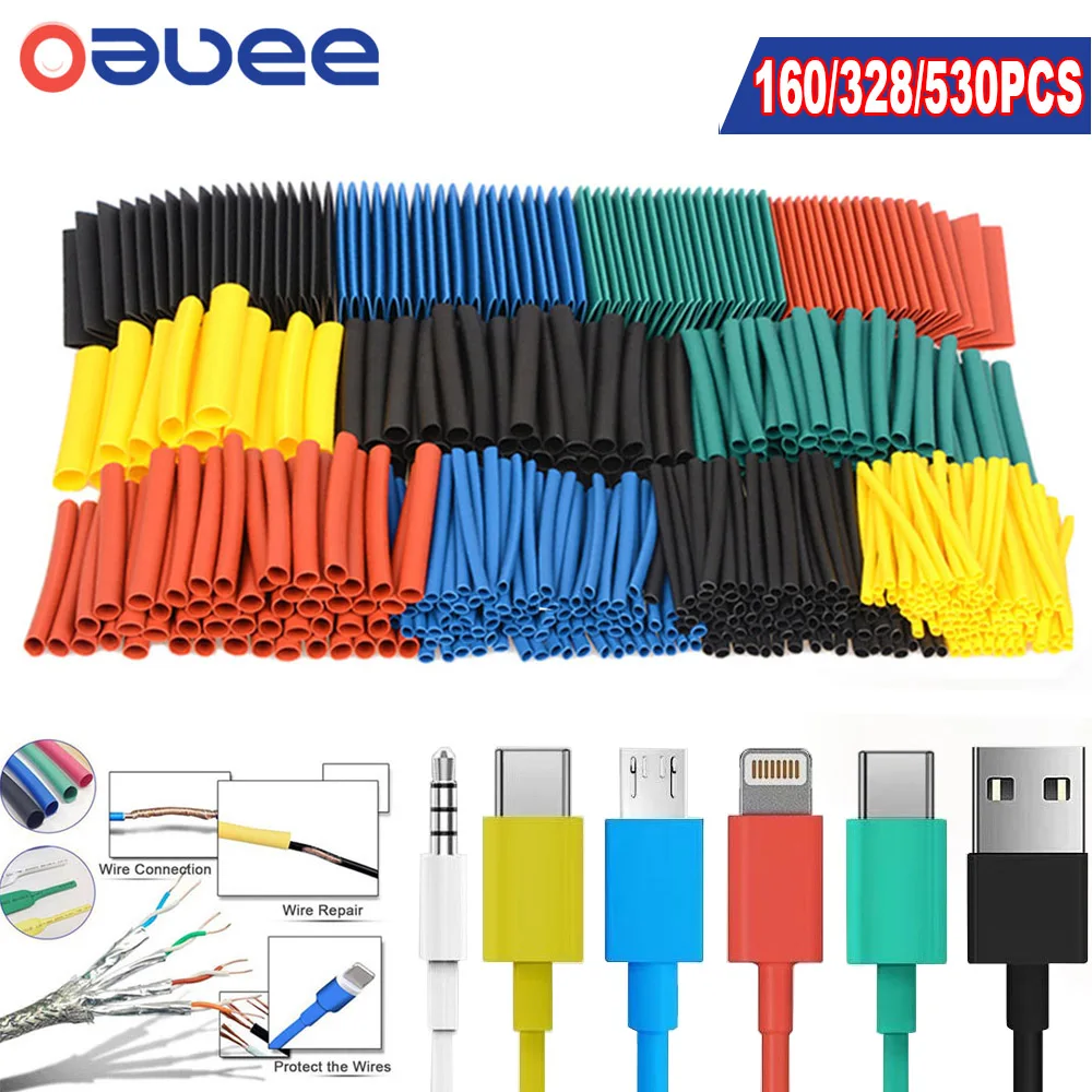 Oauee Polyolefin Shrinking Assorted Heat Shrink Tube Wire Cable Insulated Sleeving Tubing Cable Clamp Sleeve Protector Organizer