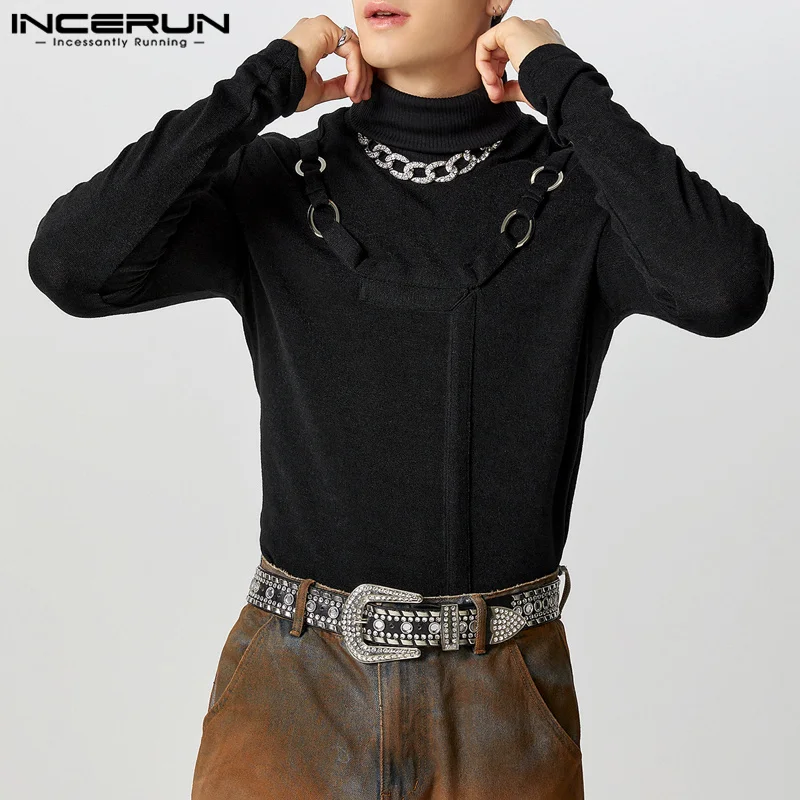 

INCERUN Men Pullovers Solid Turtleneck Long Sleeve Causal Male Sweaters Streetwear Spring Autumn Knitted Fashion Men Clothing