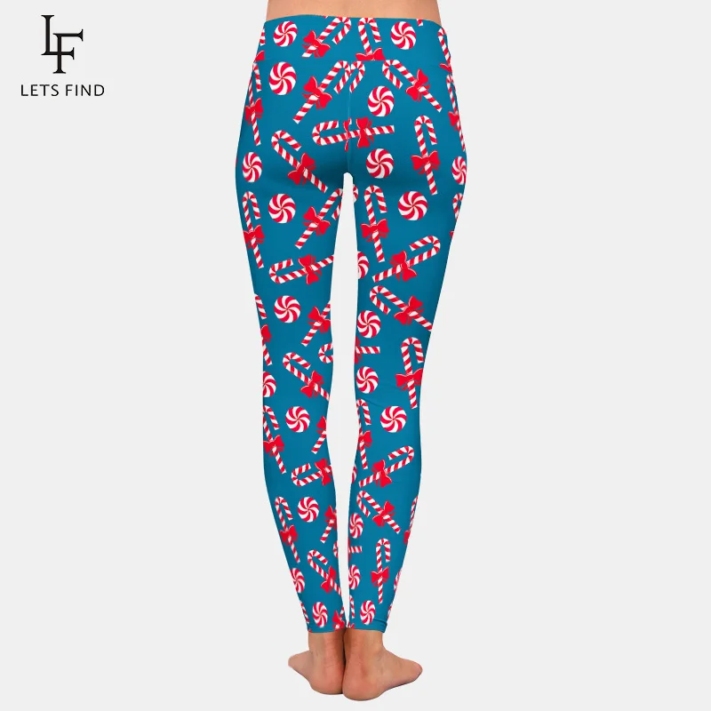 LETSFIND Mode Neue Frauen Winter Leggings 3D Candy Digitaldruck Hohe Wiast Komfortable Warme Mädchen Blau Hosen