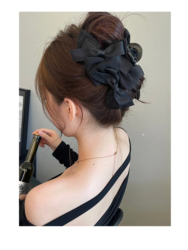 Girl's New Claw Clips Korean Version Sweet Style French Style Bow Hair Clips Women's Claw Clips Large Shark Clip Kawaii Headwear