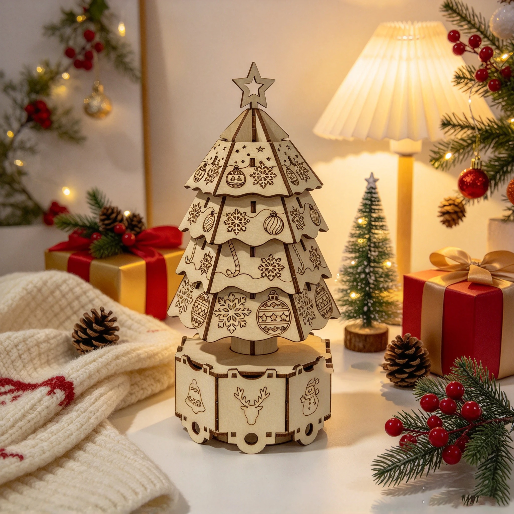 3D Wooden Puzzle Rotating Chri - Music Box Wooden 3D Puzzle Rotating 评论和价格