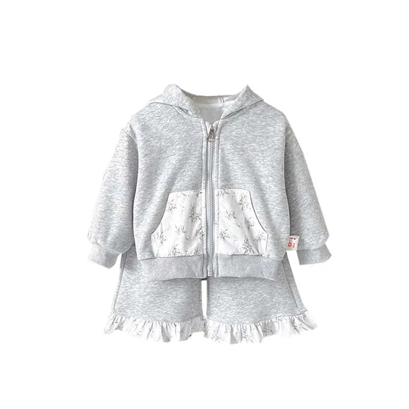 Spot GoodsQT252145Girls Suit2025Autumn New Floral Pocket Sports Hoodie Wide-Leg Pants