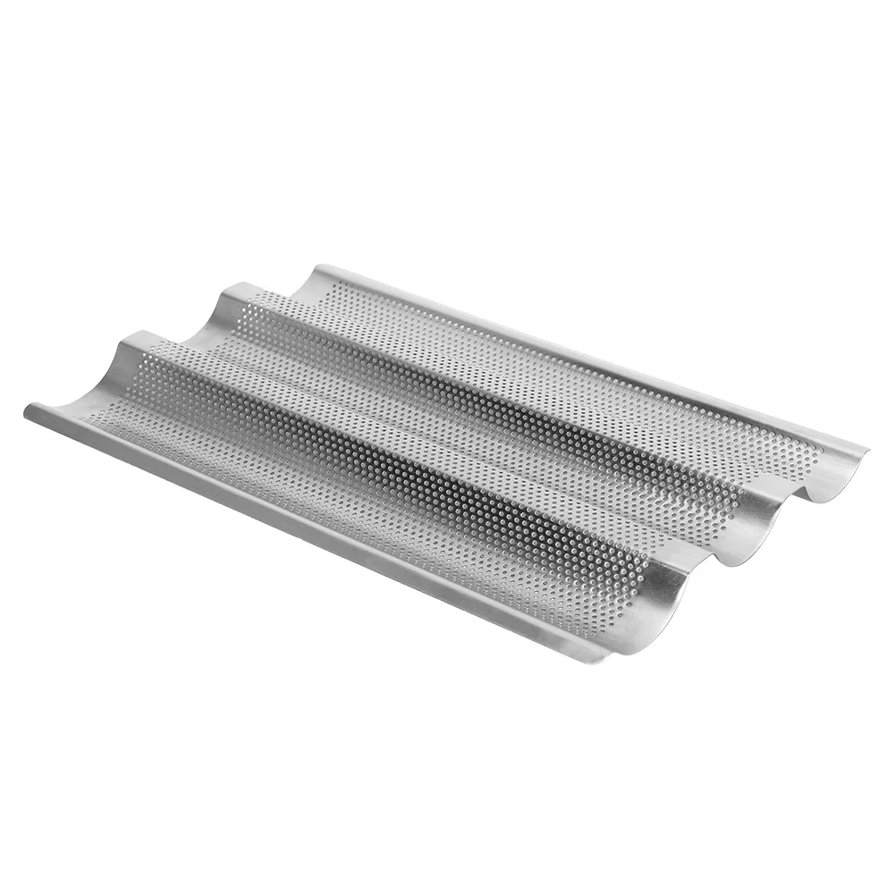 3 Grooves French Bread Baking Pan 430 Stainless Steel Baguette Mold Waves Baking Tray Pan Bread Baking Tools 38.5 x 25cm