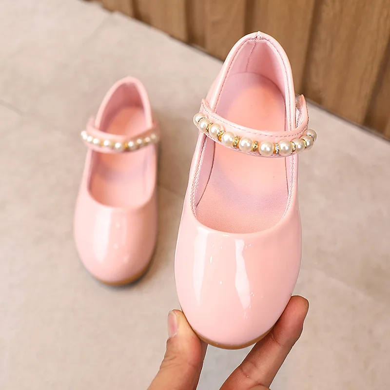 Girls Leather Shoes Autumn New Pearl Little Girl Shoes Fashion Bead Kids Girl Princess Dancing Shoes Size 21-36