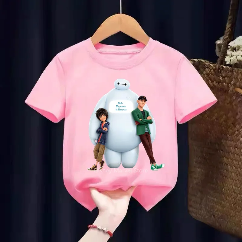 Disney Kawaii Baymax Graphic Tee Shirt Enfant Garcon Europe Fashion Big Hero 6 Tops Brand Children's Clothing Oversized Casual