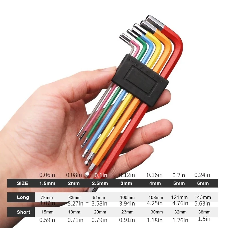 7PCS Colorful Hex Bike Tool Kit MTB Road Bicycle Repair Wrench Set including Flat Ball & Spanner 1.5/2/2.5/3/4/5/6mm