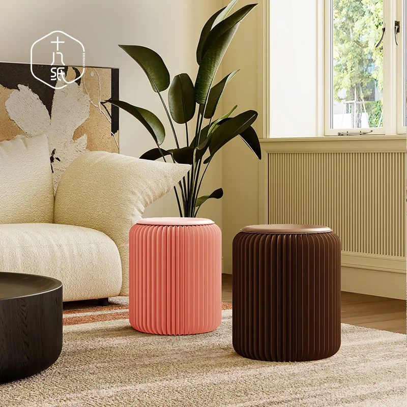 Paper creative gray pink blue orange small seat folding round stool casual personality coffee table household invisible design