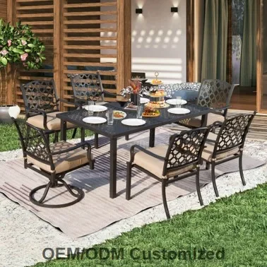 ！@Modern Aluminum Outdoor Sectional Furniture Set with 5.5-Inch Cushioned Chairs and Table for Patio & Courtyard