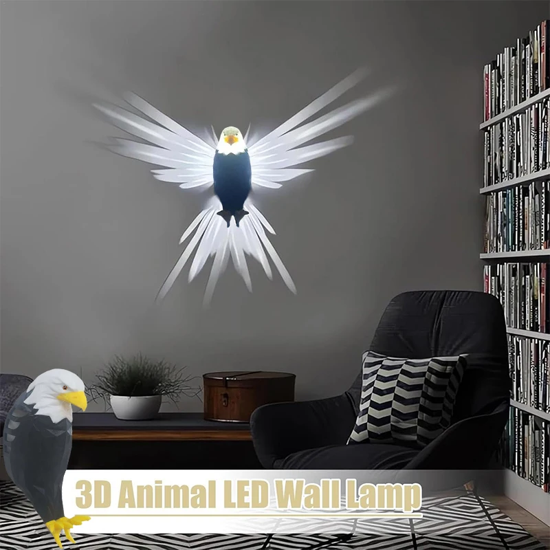 

3D Wall Lamp Eagle Shape Projector Modern Creative Atmosphere Lamp Light 3D Print Body Animal Lighting Lustre Halloween Christma