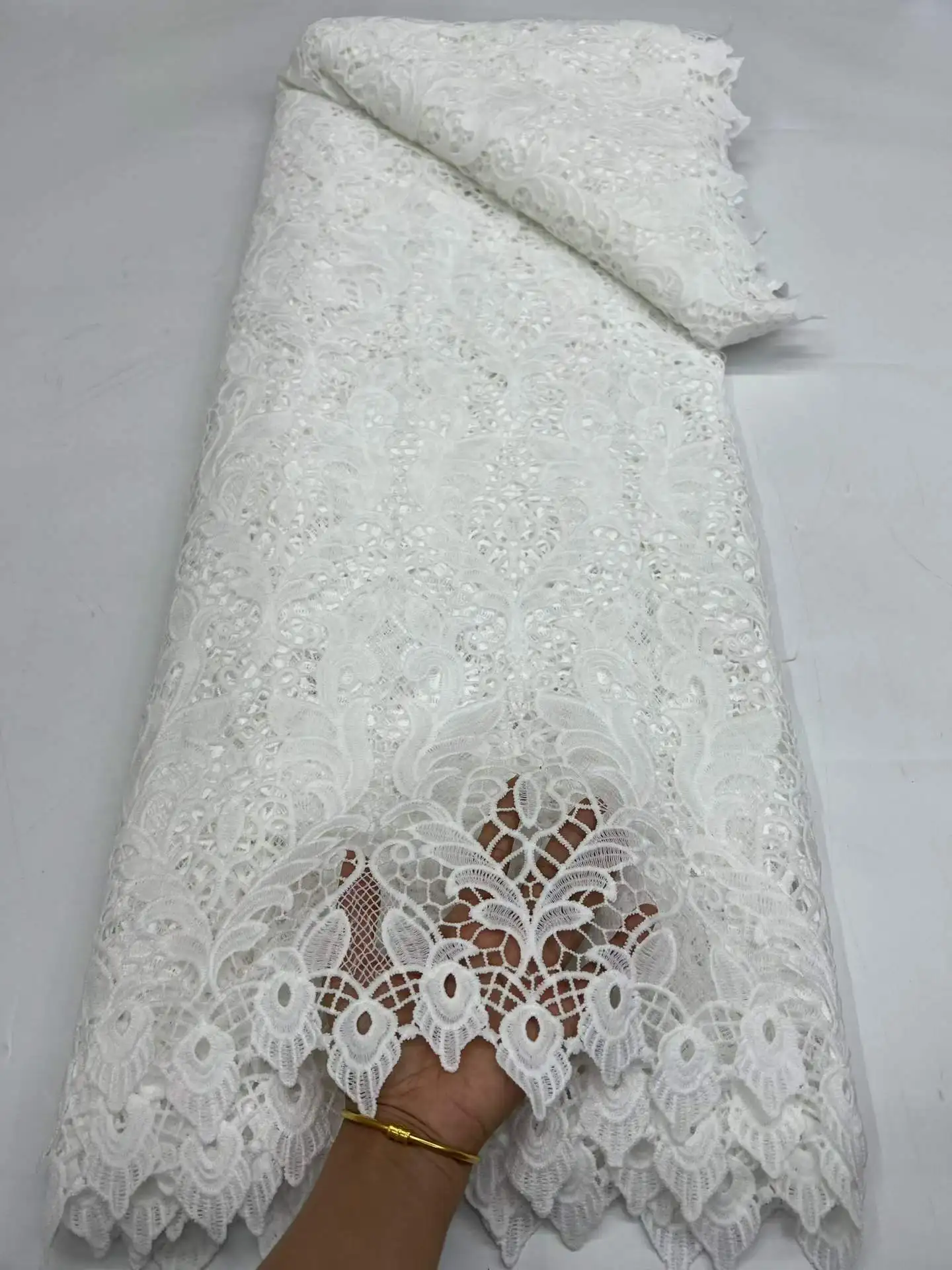 

5 ярдов белого кружевного полотна Riche Guipure Cord, приятного для кожи, высшего качества, нежного, для пошива вечерних и праздничных платьев
