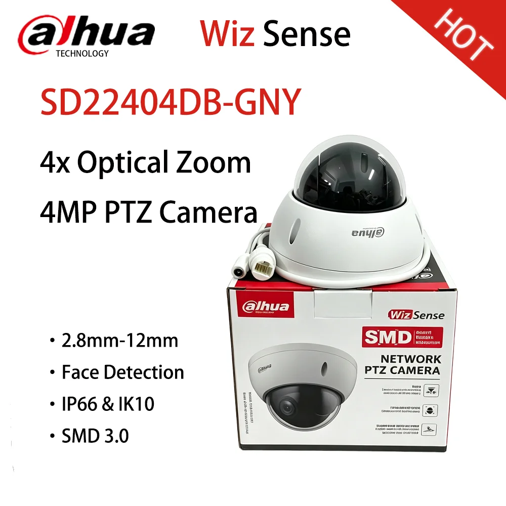 Dahua SD22404DB-GNY 4MP 4x Starlight WizSense Network PTZ Camera 4× Optical Zoom Provide Close Up Views IP66 Face Detection