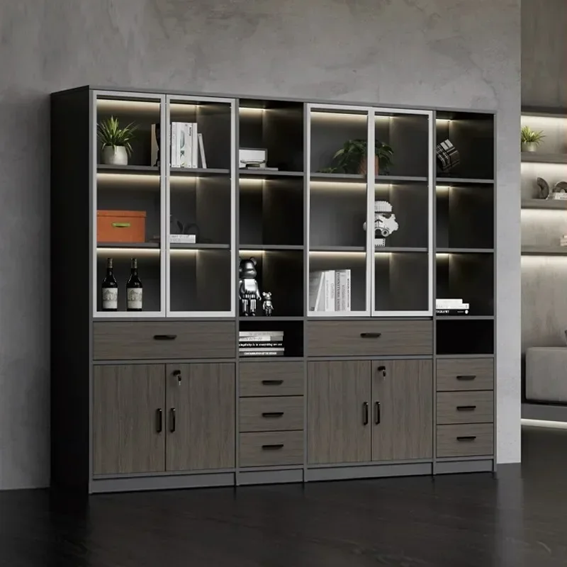 

Premium Office file cabinet Wooden bookcase Locker Glass door Floor cabinet Boss background cabinet against the wall
