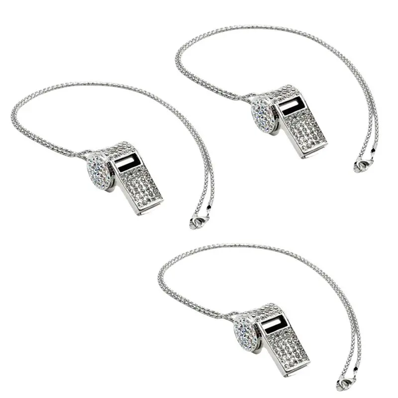 

-[Cilae-17R] Necklace Style, Exquisite Diamond-Encrusted Referee Whistle, Cute Rhinestone Whistle, Metal Whistle